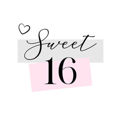 Sweet Sixteen party vector calligraphy design on white background
