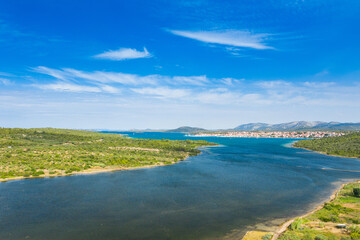Panoramic view of the Adriatic town of Pirovac in Dalmatia, Croatia