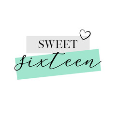 Sweet Sixteen party vector calligraphy design on white background