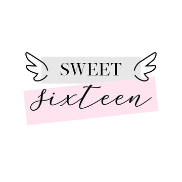 Sweet Sixteen party vector calligraphy design on white background