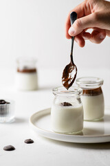 panna cotta with chocolate in a jar