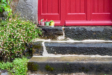 detail of old houses in the village of Saint Suliac, in Brittany