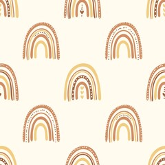Rainbow in boho style. Seamless children's pattern with fashionable rainbows. children's background for fabric, packaging, textiles, wallpaper, clothing. Vector illustration