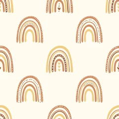 Behang Regenboog in boho-stijl. Naadloos kinderpatroon met modieuze regenbogen. kinderachtergrond voor stof, verpakking, textiel, behang, kleding. vector illustratie © An Chubenko