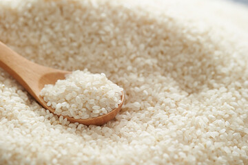 rice in a wooden spoon