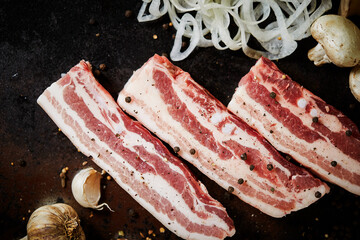 Fresh raw pork belly and onion pepper
