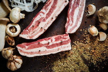 Fresh raw pork belly and onion pepper