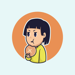 Cute little girl eating bread illustration