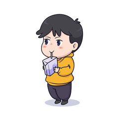 Cute chibi boy drinking illustration