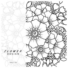 Mehndi flower for henna, mehndi, tattoo, decoration. decorative ornament in ethnic oriental style. doodle ornament. coloring book page.