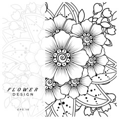 Mehndi flower for henna, mehndi, tattoo, decoration. decorative ornament in ethnic oriental style. doodle ornament. coloring book page.