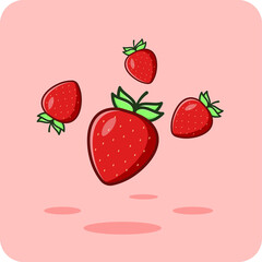 Strawberry with green leaves, vector design and isolated background.