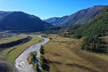 mountain altai river top view drone, landscape altai tourism top view