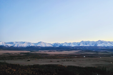 Aktru panorama of mountains altai, mountain peak summer landscape in russia