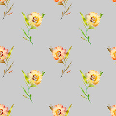 seamless pattern with yellow flowers on grey background