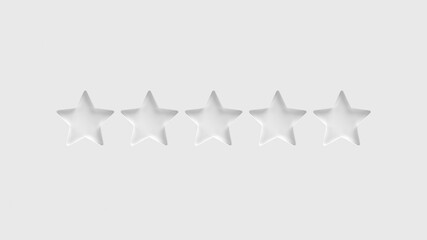 Five star rating. Zero of the five gold rating stars on a white background. Rate a company or app online. 5 gold stars for customer quality review illustration.