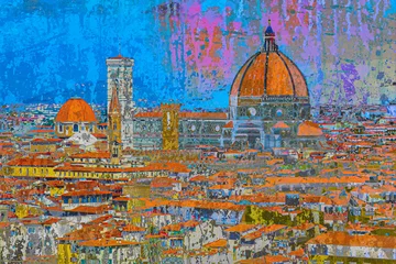 Foto auf Glas panorama of the city in italia Florence © reznik_val