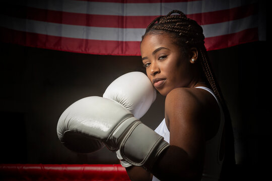 Young Black Woman Athlete With Boxing Gloves