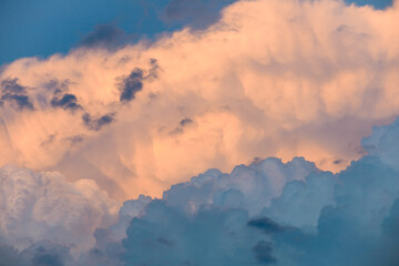 Stormy weather. Dramatic sunset sky with storm clouds. Colorful dramatic sky.