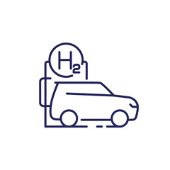 hydrogen car and charging station line icon