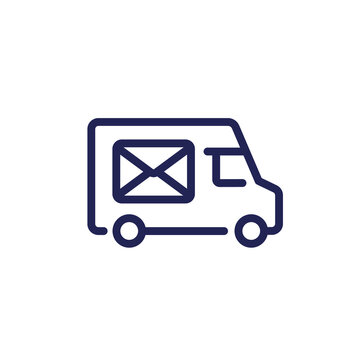 Mail Truck Line Icon On White