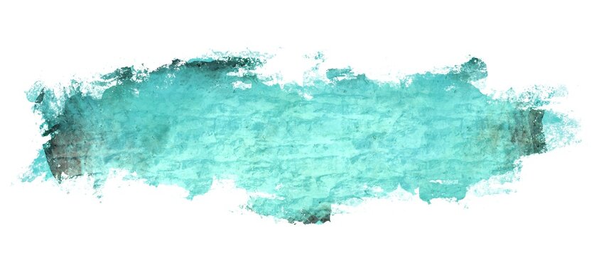 Abstract turquoise smudge isolated texture on the white background, brush stroke design, ripped paper, wallpaper graphic	
