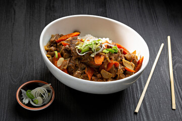 Thai style candied beef with white rice