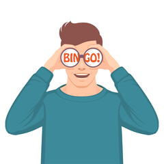 Bingo, opportunity concept, vector illustration,man looking through binoculars