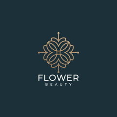 Fototapeta na wymiar Beauty monogram flower logo design for spa decoration yoga salon. Logo can be used for icon, brand, identity, feminine, symbol, floral, gradient, gold, and ornament