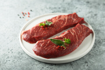 Raw beef steak on a plate