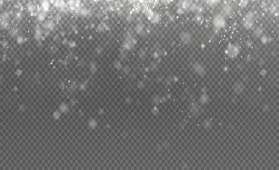 White png dust light.  Christmas background of shining dust Christmas glowing bokeh confetti and spark overlay texture for your design.  Christmas effect for luxury greeting rich card. 