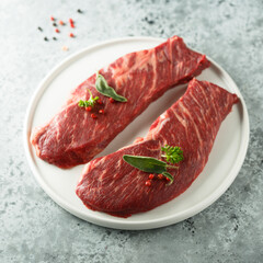 Raw beef steak on a plate