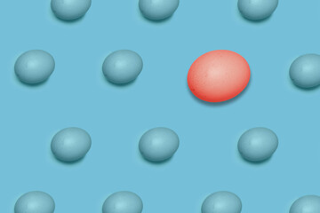 Collection of random pattern eggs on blue background. Happy Easter.