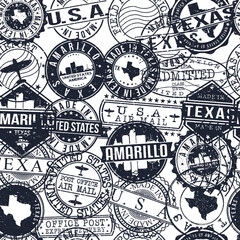 Amarillo Texas Stamps Background. A City Stamp Vector Art. Set of Postal Passport Travel. Design Set Pattern.