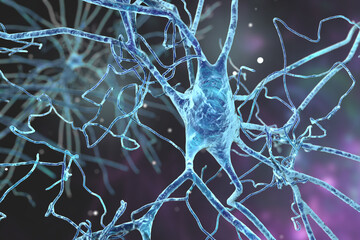 Brain neurons, human brain cells, 3D illustration