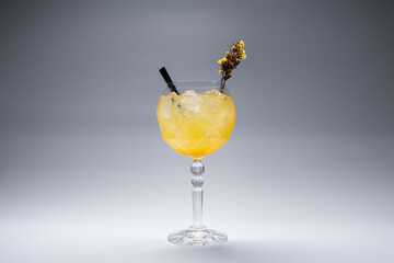 luxury gin hass orange cocktail drink with ice in glass on white background