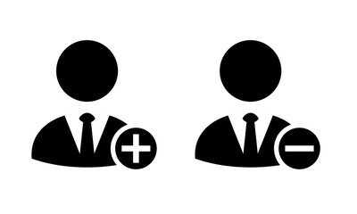 Profile icon with round minus and plus buttons. Add remove user icon. Illustration vector