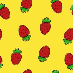 Trendy funny pattern with colored summer strawberries. Summer fruit concept hand drawn design for print, typography, textile, wrapping, wallpaper, background, greeting card.