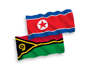 Fototapeta premium Flags of North Korea and Republic of Vanuatu on a white background
