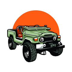 Classic overland adventure 4x4 truck illustration. Restored overland outdoor vehicle illustration vector isolated