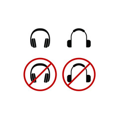 set of headphone type with prohibited or forbidden logo design vector illustration
