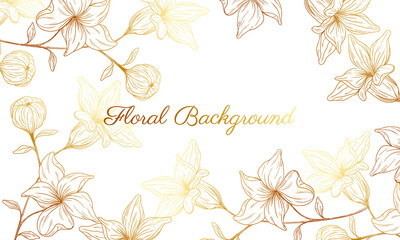 beautiful decorative hand drawn wedding golden floral background