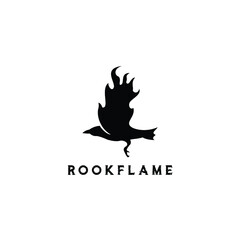 flying rook raven crow with fire flame wings logo design vector illustration 