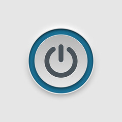 web icon push-button power. There is an aqua blue glow bar around the white button. Minimal style concept.
