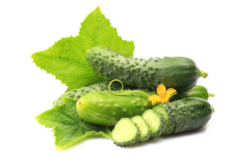 Fresh cucumbers on a white background