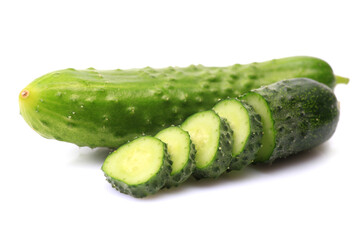 Fresh cucumbers on a white background