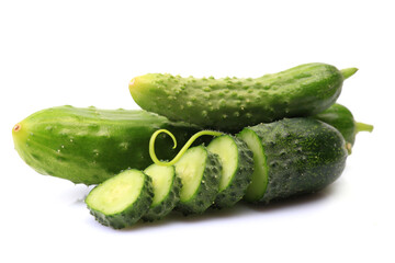 Fresh cucumbers on a white background
