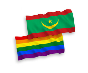Flags of Islamic Republic of Mauritania and Rainbow gay pride on a white background