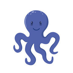 Cute flat style octopus character. Aquatic water underwater animal. Isolated on white backgroud illustration.