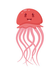 Cute jellyfish cartoon character. Sea animal vector illustration.